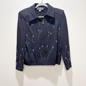 ST JOHN Women’s Santana Knit Dragonfly Embroidered Sweater Jacket Size 10